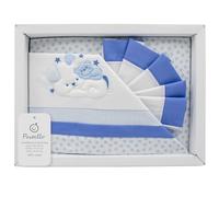 PASTELLO - Coordinato Carrozzina 3 Pezzi, 100% Cotone per Neonati, Completo Lenzuola con Ricamo (Art. LC7F, CIELO)