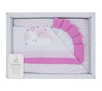 PASTELLO - Coordinato Carrozzina 3 Pezzi, 100% Cotone per Neonati, Completo Lenzuola con Ricamo (Art. LC7F, ROSA)