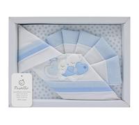 PASTELLO - Coordinato Carrozzina 3 Pezzi, 100% Cotone per Neonati, Completo Lenzuola con Ricamo (Art. LC9E. CIELO)