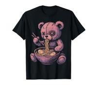 Pastello Goth Teddy Bear Mangiare Ramen Noodles Creepy Cute Maglietta