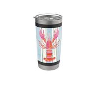 Pastello Preppy Aragosta Acquerello Stripe Pattern Spiaggia Estate Bicchiere termico in acciaio inox doppia parete