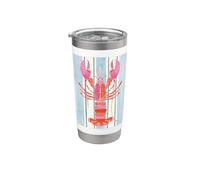 Pastello Preppy Aragosta Acquerello Stripe Pattern Spiaggia Estate Bicchiere termico in acciaio inox doppia parete