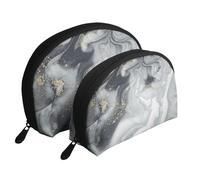 Pastello Splash astratto in marmo grigio, Borsa per trucco a conchiglia Portamonete da donna Borsa da toilette piccola Borsa per cosmetici 2 pezzi