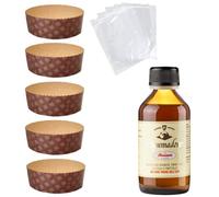 Pasticceria Fraccaro 1932 Kit Stampo per Panettone (5pz x 750 gr) | + Aroma per Dolci Fraccaro (1pz, 100 ml) + Sacchetto (5 pz), Stampi di Carta di Pura Cellulosa ideale per l’uso in Forno