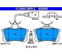 ATE Set di pastiglie freno 13.0460-2859.2 posteriore per SEAT, VW, FORD