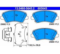 ATE pastiglie freno 13.0460-5645.2 132,5x59,9 spessore 17,2 mm con avvisatore acustico