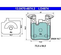 Set di pastiglie freno ATE 13.0470-4874.2, posteriore, Ceramica
