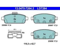 ATE Set pastiglie freno 13.0470-7264.2 posteriore, ceramica con contatto di avvertimento