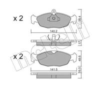 metelligroup 22-0077-0 Pastiglie Freno Anteriori E Posteriori, Made in Italy, Pezzo di Ricambio per Auto/Automobile, Kit da 4 Pezzi, Certificate ECE R90, Prive di Rame