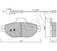 metelligroup 22-0159-0 Pastiglie Freno Anteriori E Posteriori, Made in Italy, Pezzo di Ricambio per Auto/Automobile, Kit da 4 Pezzi, Certificate ECE R90, Prive di Rame
