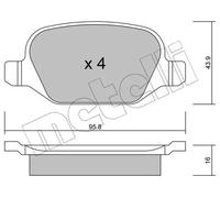 metelligroup 22-0324-1 Pastiglie Freno Anteriori E Posteriori, Made in Italy, Pezzo di Ricambio per Auto/Automobile, Kit da 4 Pezzi, Certificate ECE R90, Prive di Rame