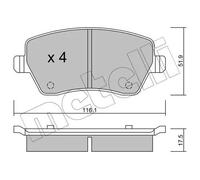 Metelli Pastiglie freno anteriori 22-0485-0 per Dacia Dokker Duster Clio 3 1.5/1.6 dCi – Kit 4 pz