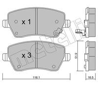 metelligroup 22-0485-1 Pastiglie Freno Anteriori E Posteriori, Made in Italy, Pezzo di Ricambio per Auto/Automobile, Kit da 4 Pezzi, Certificate ECE R90, Prive di Rame