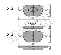 metelligroup 22-0534-0 Pastiglie Freno Anteriori E Posteriori, Made in Italy, Pezzo di Ricambio per Auto/Automobile, Kit da 4 Pezzi, Certificate ECE R90, Prive di Rame