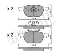 metelligroup 22-0534-1 Pastiglie Freno Anteriori E Posteriori, Made in Italy, Pezzo di Ricambio per Auto/Automobile, Kit da 4 Pezzi, Certificate ECE R90, Prive di Rame