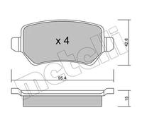 Kit Pastiglie Freno Freno A Disco Metelli 22-0542-1 per Opel Assale Posteriore