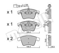 Metelli Pastiglie freno 22-0552-0 frontali per VW Transporter V Kit 4 pezzi ECE R90