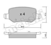 metelligroup 22-0565-0 Pastiglie Freno Anteriori E Posteriori, Made in Italy, Pezzo di Ricambio per Auto/Automobile, Kit da 4 Pezzi, Certificate ECE R90, Prive di Rame