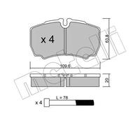 Metelli Kit Pastiglie Freno 22-0604-0 per Iveco Assale Posteriore - Kit 4 pezzi