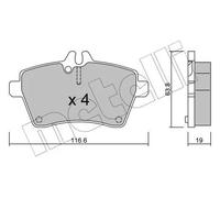 metelligroup 22-0646-0 Pastiglie Freno Anteriori E Posteriori, Made in Italy, Pezzo di Ricambio per Auto/Automobile, Kit da 4 Pezzi, Certificate ECE R90, Prive di Rame