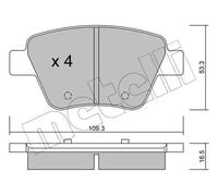 metelligroup 22-0889-0 Pastiglie Freno Anteriori E Posteriori, Made in Italy, Pezzo di Ricambio per Auto/Automobile, Kit da 4 Pezzi, Certificate ECE R90, Prive di Rame