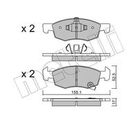 metelligroup 22-1034-0 Pastiglie Freno Anteriori E Posteriori, Made in Italy, Pezzo di Ricambio per Auto/Automobile, Kit da 4 Pezzi, Certificate ECE R90, Prive di Rame