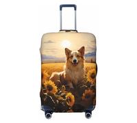 Pastoral Sunflower Corgi Travel Luggage Covers - Elasticità Valigie Coperture Protector per bagagli 45-81 cm, Nero , S