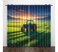 Pastorale 3D Tende da 2 Pannelli Ombreggiatura 110L x 215A CM Tramonto Terra Agricolo Verde Trattore Poliestere Isolamento Termico Tenda per Finestra per Camera da Ietto Soggiorno Cucina Sala Giochi