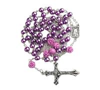 Pastoralist Collana del Rosario cattolico 8 mm Perle Viola Perle Rosa Croce Collana Religiosa, Collana di Rosario cattolico