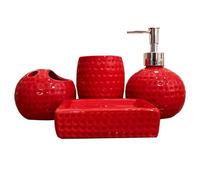 Pastoralist Set da Bagno, 4 Pezzi Accessori per Bagno in Ceramica Rossa Set con portaspa spazzolino, Bicchiere, distributore di lozioni e Piatto di Sapone per Regalo