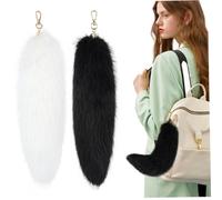 Pastoralist Tail Fox Tail, 2pcs 31cm/12.2in Tail Torychain con chiusura, soffice ciondolo di coda Therian, tailing di coda volpe finto per zaino per borsetta (nero+bianco)
