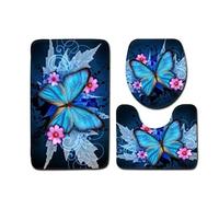 Pastoralist Tappetini da bagno farfalla set di tappeti da bagno set da bagno tappeto per porte del pavimento del bagno 3 pcs, tappetino da bagno set
