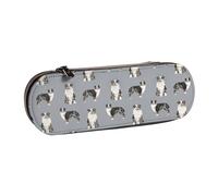 Pastore australiano Blue Merle Cane Grigio semplice, Astuccio per matite Astuccio per matite in pelle PU Astuccio per penne a matita di grande capacità
