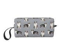 Pastore australiano Blue Merle Cane Grigio semplice, Borsa per il trucco Borsa per cosmetici Borsa da toilette da viaggio portatile Borsa per trucco Organizer