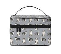 Pastore australiano Blue Merle Cane Grigio semplice, Borsa per il trucco Borsa per cosmetici Borsa da toilette da viaggio portatile Astuccio per matite Astuccio da toilette