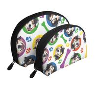 Pastore australiano colorato e giocoso, Borsa per trucco a conchiglia Portamonete da donna Borsa da toilette piccola Borsa per cosmetici 2 pezzi