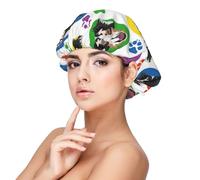 Pastore australiano colorato e giocoso,Cuffia da notte in raso per adulti - Cuffia da notte elastica per donna, copricapelli per la notte