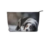 Pastore australiano invernale bianco neve grigio cani, Borsa per cosmetici in velluto a coste Borsa per il trucco Borsa da viaggio portatile