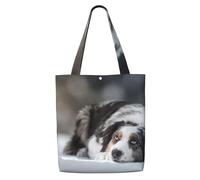 Pastore australiano invernale bianco neve grigio cani,Borse della spesa riutilizzabili, borse per la spesa, borsa a tracolla in tela di grande capacità