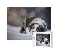 Pastore australiano invernale bianco neve grigio cani,Puzzle in legno da 500 pezzi, gioco di famiglia, puzzle per adulti e adolescenti, decorazioni per la casa