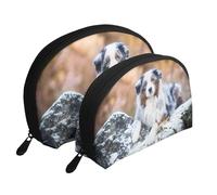 Pastore australiano neve inverno bellissimi cani, Borsa per trucco a conchiglia Portamonete da donna Borsa da toilette piccola Borsa per cosmetici 2 pezzi