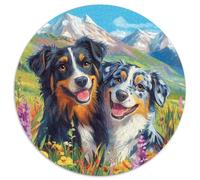 Pastore australiano puzzle 1000 pezzi mare di fiori di alta montagna animale rotondo puzzle gioco casuale decorazione domestica per adulti e bambini 1000 pezzi (67,5 x 67,5 cm)