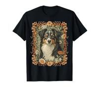 Pastore Australiano Tricolore Nero in Stile Floreale William Morris Maglietta