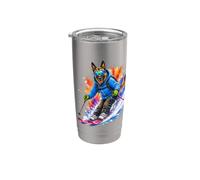 Pastore belga Malinois Cane Sci Acquerello Splash Art Bicchiere termico in acciaio inox doppia parete