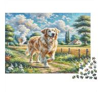Pastore del Caucaso - Carta spessa e resistente - Incrocio di Golden Retriever sul sentiero di campagna - Puzzle - Attività interattiva rilassante - 70x50cm/1000 pezzi