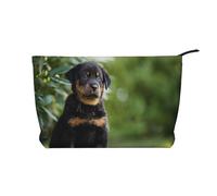 Pastore francese Beauceron cucciolo nero carino, Borsa per cosmetici in velluto a coste Borsa per il trucco Borsa da viaggio portatile