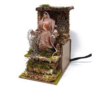 Pastore per Presepe in Movimento Donna che Cuce Rete Statuina Terracotta 10 cm