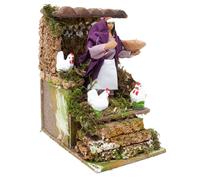 Pastore per Presepe in Movimento Donna con Galline Statuina Terracotta 10 cm