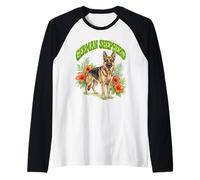 Pastore Tedesco Amante Cane Groovy Floreale Acquerello Boho Maglia con Maniche Raglan