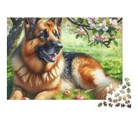 Pastore tedesco cane Puzzle 1000 pezzi per adulti Pastore tedesco che riposa in giardino primaverile stimolante Premium spesso robusto vibrante antistress decorazione 38x26cm/1000pz